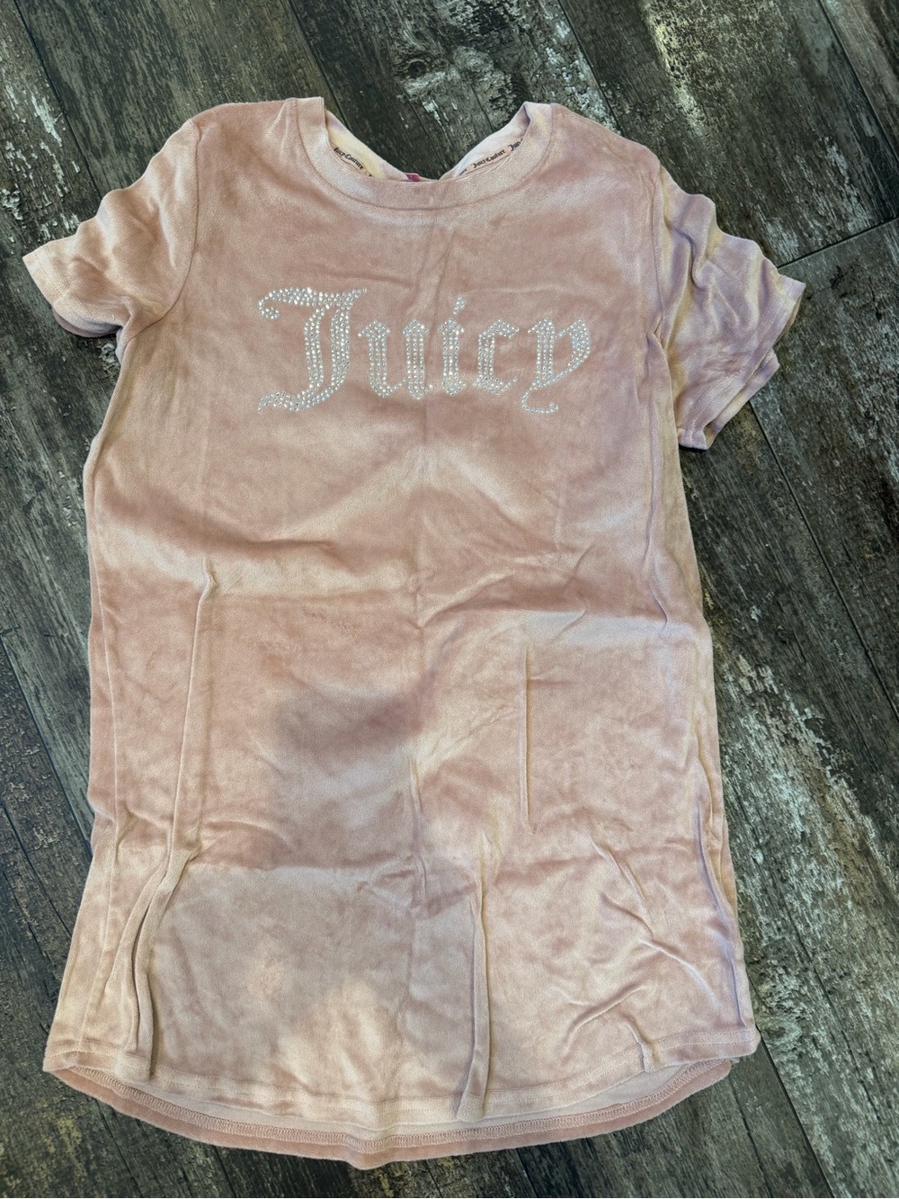 Juicy Couture Light Pink Velour Sleep Tee with Rhinestone Logo